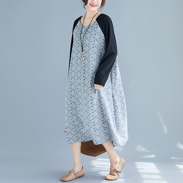 johnature print leisure dress women clothes autumn patchwork loose vintage o-neck full sleeve concise women dresses 210521, Black;gray
johnature print leisure dress women clothes autumn patchwork loose vintage o-neck full sleeve concise women dresses 210521, Black;gray