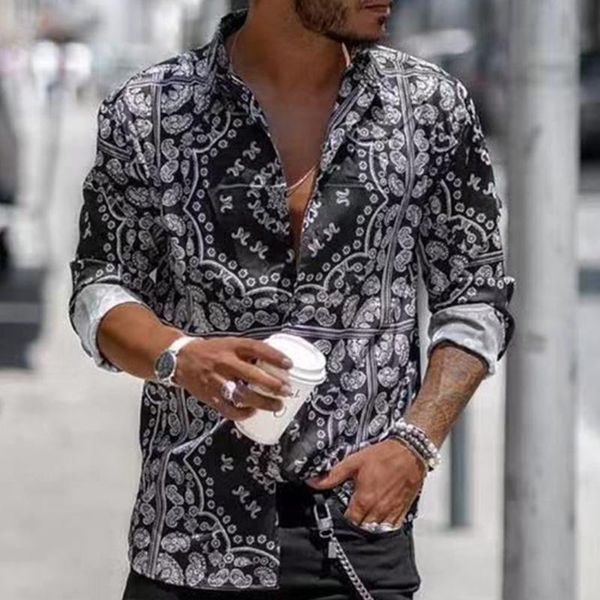 men's casual shirts 2021 fashion print men shirt lapel collar streetwear long sleeve button down vintage loose floral printed, White;black
men's casual shirts 2021 fashion print men shirt lapel collar streetwear long sleeve button down vintage loose floral printed, White;black