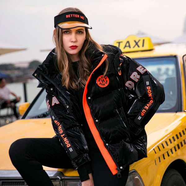 winter bright white down jacket women's hooded short couple's bread fashion, Black
winter bright white down jacket women's hooded short couple's bread fashion, Black