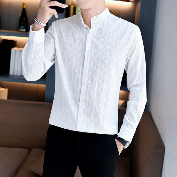 men's casual shirts 2021 cotton men shirt long sleeve stand collar single breasted solid male blouse, White;black
men's casual shirts 2021 cotton men shirt long sleeve stand collar single breasted solid male blouse, White;black