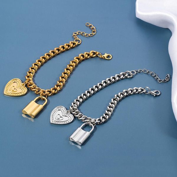 lover's lock pendant bracelets alloy carved heart thick chain bracelet gold silver color punk charm men's and women's jewelry, Black
lover's lock pendant bracelets alloy carved heart thick chain bracelet gold silver color punk charm men's and women's jewelry, Black