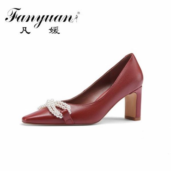dress shoes fanyuan 2021 spring est woman heels genuine leather thic pumps female pearl decoration wedding for women, Black
dress shoes fanyuan 2021 spring est woman heels genuine leather thic pumps female pearl decoration wedding for women, Black