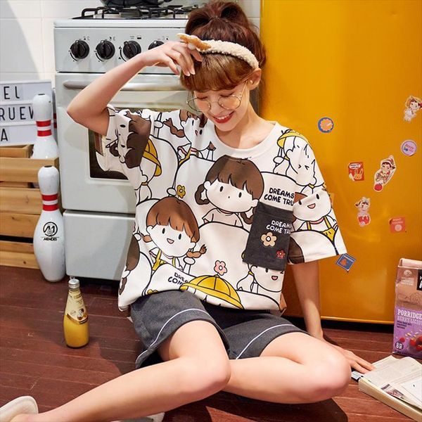 bzel cartoon girl cotton pajamas women sleepwear set summer suit with shorts soft pijamas mujer loose pyjamas cute nighty, Black;red
bzel cartoon girl cotton pajamas women sleepwear set summer suit with shorts soft pijamas mujer loose pyjamas cute nighty, Black;red