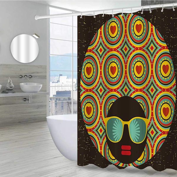 modern decor farmhouse shower curtain 60" w x 72" l, afro themed woman with glasses ear rings with black abstract backdrop
modern decor farmhouse shower curtain 60" w x 72" l, afro themed woman with glasses ear rings with black abstract backdrop