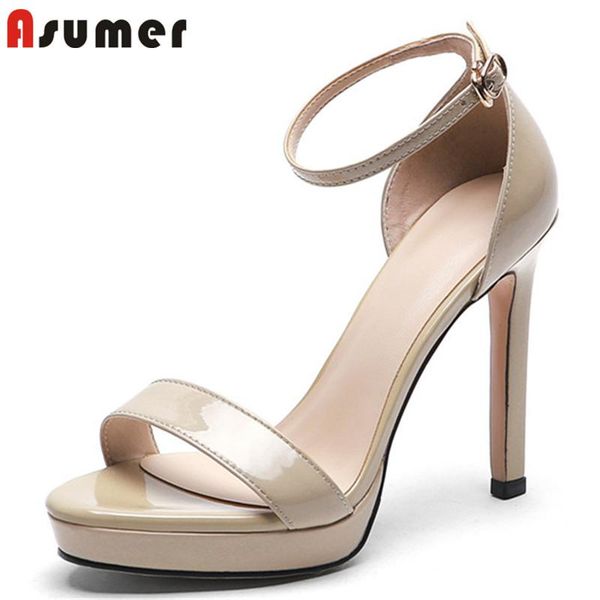 asumer est thin high heels platform sandals women shoes patent leather buckle summer party wedding, Black
asumer est thin high heels platform sandals women shoes patent leather buckle summer party wedding, Black