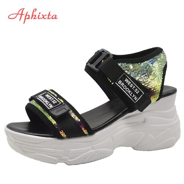 aphixta platform sandals women wedge high heels shoes sequined hook & loop summer zapatos mujer slippers woman sandal, Black
aphixta platform sandals women wedge high heels shoes sequined hook & loop summer zapatos mujer slippers woman sandal, Black