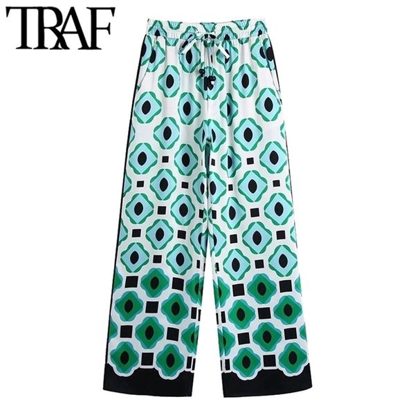 traf women chic fashion geometric print wide leg pants vintage high waist drawstring female ankle trousers mujer 210915, Black;white
traf women chic fashion geometric print wide leg pants vintage high waist drawstring female ankle trousers mujer 210915, Black;white