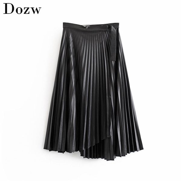 black faux leather pleated skirt streetwear asymmetrical midi shirt with belt autumn winter vintage elegant office 210515
black faux leather pleated skirt streetwear asymmetrical midi shirt with belt autumn winter vintage elegant office 210515