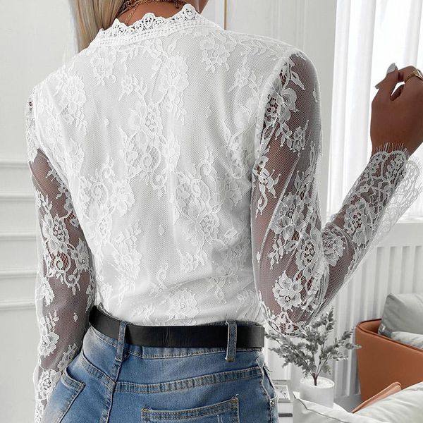 women's blouses & shirts spring autumn long sleeve office lady pullover embroidery flower mesh lace blouse women v neck hollow out, White
women's blouses & shirts spring autumn long sleeve office lady pullover embroidery flower mesh lace blouse women v neck hollow out, White