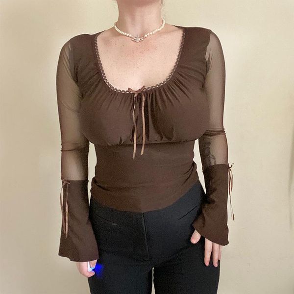 women flare full sleeve tshirt slim elegant mesh patchwork transparent high street vintage t shirt 2021 femme women's t-shirt, White
women flare full sleeve tshirt slim elegant mesh patchwork transparent high street vintage t shirt 2021 femme women's t-shirt, White