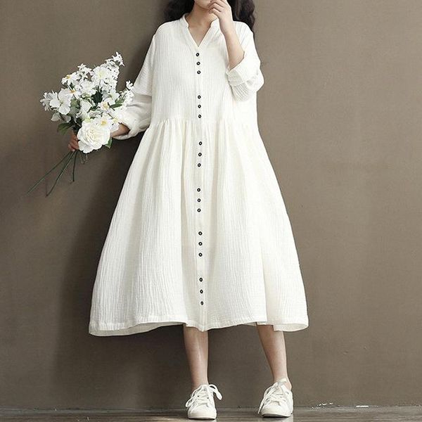 casual dresses cotton linen white color women dress 2021 spring long sleeve stand neck loose bat irregular, Black;gray
casual dresses cotton linen white color women dress 2021 spring long sleeve stand neck loose bat irregular, Black;gray