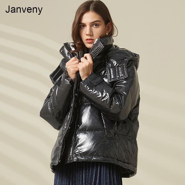 janveny winter women bright puffer jacket 90% white duck down coat glossy shiny female hooded parkas loose short outerwear, Black
janveny winter women bright puffer jacket 90% white duck down coat glossy shiny female hooded parkas loose short outerwear, Black