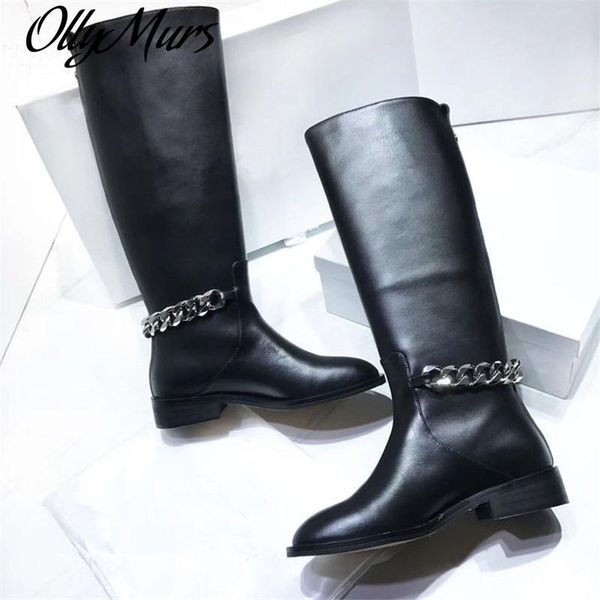 boots ollymurs genuine leather women round toe back chain decor knee high cool knight woman flat fashion winter shoes, Black
boots ollymurs genuine leather women round toe back chain decor knee high cool knight woman flat fashion winter shoes, Black
