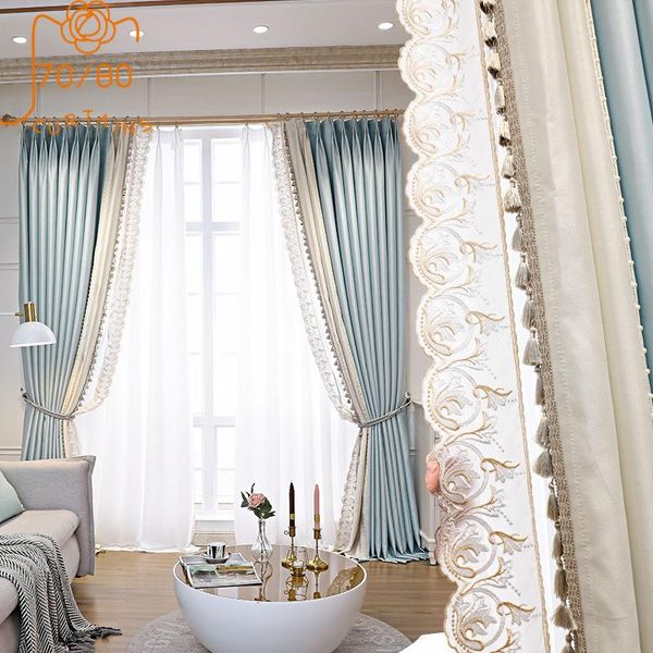 curtain & drapes french luxury silk texture lace stitching curtains blackout for living room bedroom finished product customization 
curtain & drapes french luxury silk texture lace stitching curtains blackout for living room bedroom finished product customization