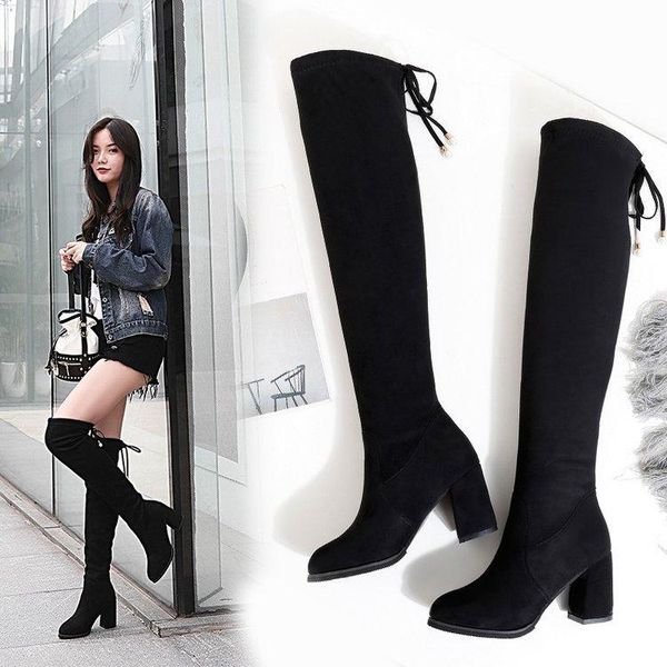 boots 2021 flock leather women over the knee lace up high heels autumn woman shoes winter size 34-43, Black
boots 2021 flock leather women over the knee lace up high heels autumn woman shoes winter size 34-43, Black