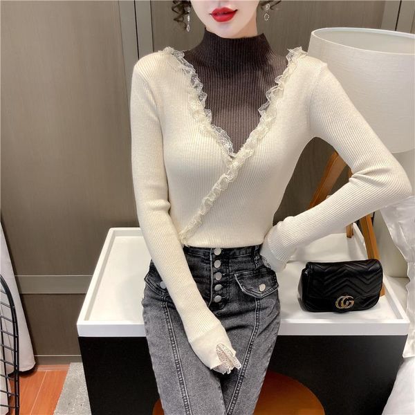 women's sweaters spring and autumn color matching fake two-piece pullover sweater lace self-cultivation western style wild bottoming, White;black
women's sweaters spring and autumn color matching fake two-piece pullover sweater lace self-cultivation western style wild bottoming, White;black
