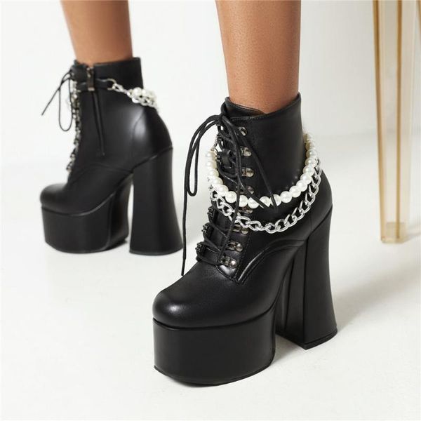 boots fashion chaussures femmes square heel round toe booties high ankle string bead year-round women shoes, Black
boots fashion chaussures femmes square heel round toe booties high ankle string bead year-round women shoes, Black