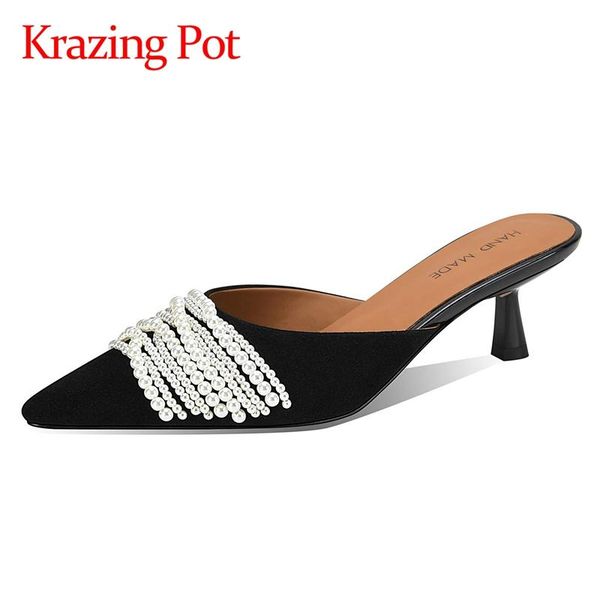 krazing pot 2021 summer genuine leather pointed toe slip on slipper high street fashion cozy beauty lady mules shoes women l10 slippers, Black
krazing pot 2021 summer genuine leather pointed toe slip on slipper high street fashion cozy beauty lady mules shoes women l10 slippers, Black