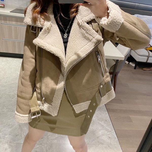 women's leather & faux ailegogo winter women shearling sheepskin fake jackets thick warm suede lambs short moto biker lady brown coats, Black
women's leather & faux ailegogo winter women shearling sheepskin fake jackets thick warm suede lambs short moto biker lady brown coats, Black