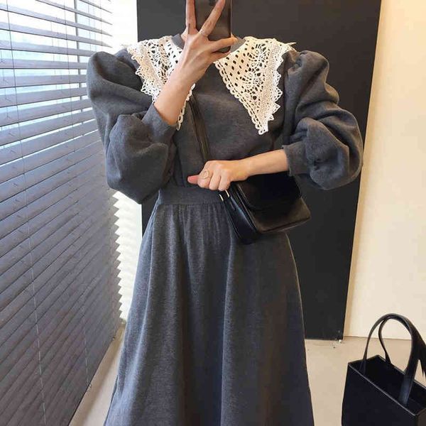casual dresses onalippa women dress autumn korean chic retro hollow lace lapel contrast color stitching lantern sleeve sweater vestidos 7ojy, Black;gray
casual dresses onalippa women dress autumn korean chic retro hollow lace lapel contrast color stitching lantern sleeve sweater vestidos 7ojy, Black;gray
