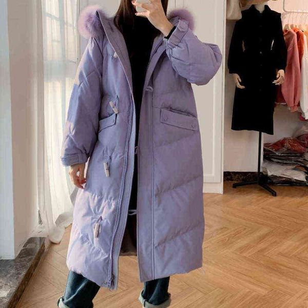 white duck down jacket women's real fur hat hooded long coat winter thickened warm solid horn buckle zipper parker 211130, Black
white duck down jacket women's real fur hat hooded long coat winter thickened warm solid horn buckle zipper parker 211130, Black