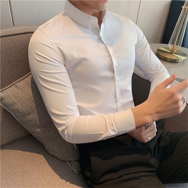 solid shirts for men clothing korean slim fit men casual shirts long sleeve streetwear/night club/prom tuxedo 220304, White;black
solid shirts for men clothing korean slim fit men casual shirts long sleeve streetwear/night club/prom tuxedo 220304, White;black