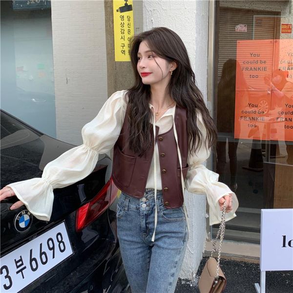 women's vests retro leather clothing vest early autumn 2021 outside coat korean version single-breasted waistcoat, Black;white
women's vests retro leather clothing vest early autumn 2021 outside coat korean version single-breasted waistcoat, Black;white
