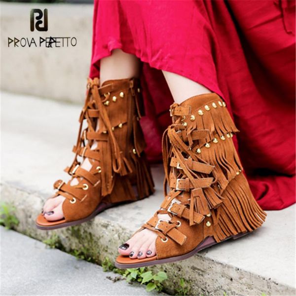 prova perfetto suede fringed sandals women summer boots straps gladiator sandal rivets studded height increasing wedge shoes, Black
prova perfetto suede fringed sandals women summer boots straps gladiator sandal rivets studded height increasing wedge shoes, Black