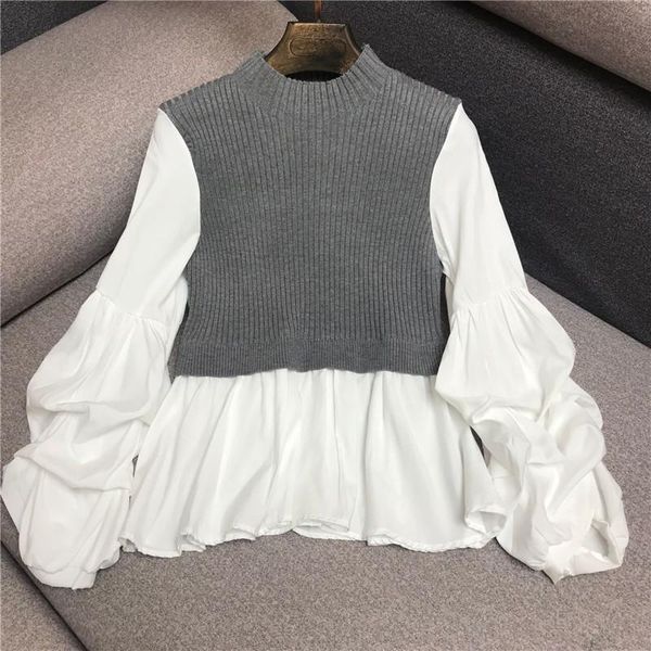 women's sweaters stitching sweater 2021 early spring color matching bubble sleeve skirt swing slim, White;black
women's sweaters stitching sweater 2021 early spring color matching bubble sleeve skirt swing slim, White;black