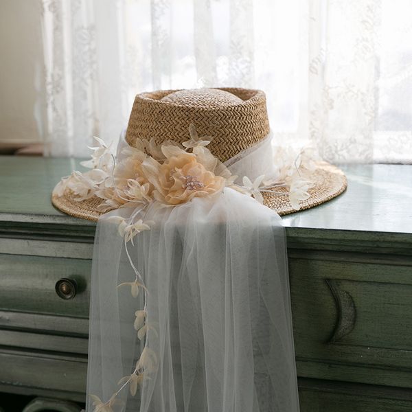 big hat french wedding pgraphy props with gauze straw travel creative flat beach p sunshade, Blue;gray
big hat french wedding pgraphy props with gauze straw travel creative flat beach p sunshade, Blue;gray
