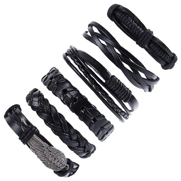 charm bracelets 6pcs/set wholesale hippie punk all black leather wing cord knot wrap layers stackable wide bracelet bangles for man, Golden;silver
charm bracelets 6pcs/set wholesale hippie punk all black leather wing cord knot wrap layers stackable wide bracelet bangles for man, Golden;silver