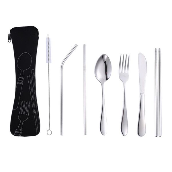 dinnerware sets 7pcs/set stainless steel portable tableware outdoor spoon fork chopsticks kit with cloth bag (black)
dinnerware sets 7pcs/set stainless steel portable tableware outdoor spoon fork chopsticks kit with cloth bag (black)