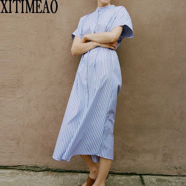 za women sleeveless blue stripe shirt dresses o neck ruffles female holiday waist length dress with belt xitimeao 210602, Black;gray
za women sleeveless blue stripe shirt dresses o neck ruffles female holiday waist length dress with belt xitimeao 210602, Black;gray