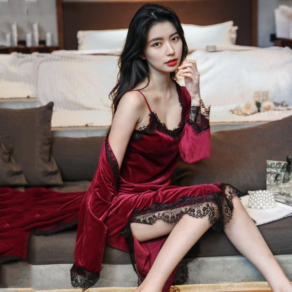 women's sleepwear women lace lingerie robe set japanese kimono bathrobe lounge suit royal princess 2 piece ladies velvet nightwear, Black;red
women's sleepwear women lace lingerie robe set japanese kimono bathrobe lounge suit royal princess 2 piece ladies velvet nightwear, Black;red