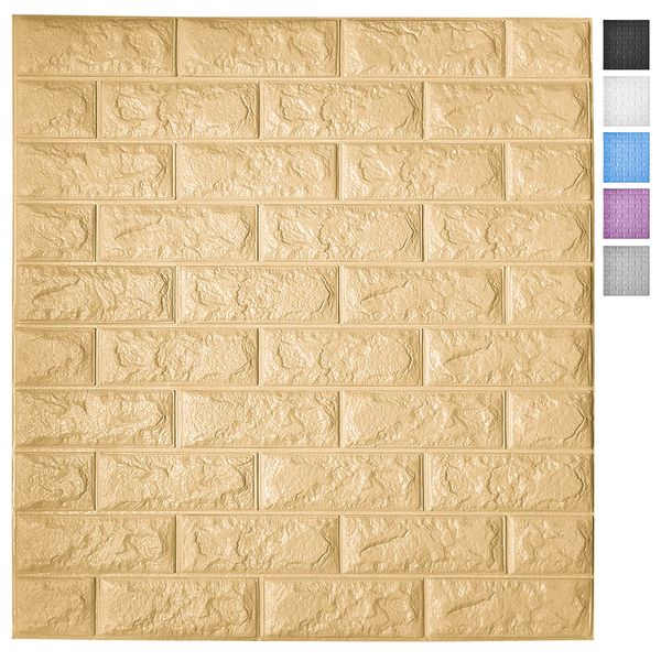 

art3d 5-pack peel and stick 3d wallpaper panels for interior wall decor self-adhesive foam brick wallpapers in yellow, covers 29 sq.ft