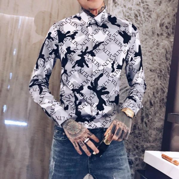 men's casual shirts 2021 spring and autumn boutique fashion camouflage printing mens slim long-sleeved male social shirt, White;black
men's casual shirts 2021 spring and autumn boutique fashion camouflage printing mens slim long-sleeved male social shirt, White;black
