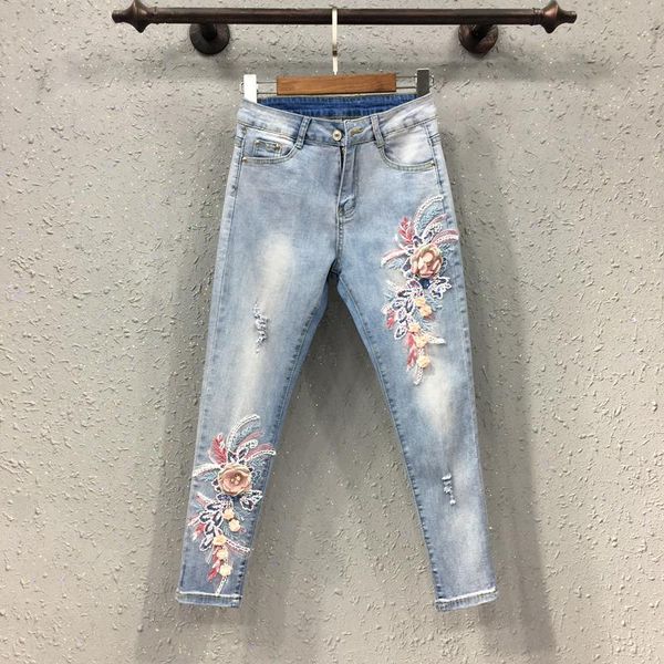 embroidery european station jean pants female fashion sequins flower decoration slim pencil tide women's jeans, Blue
embroidery european station jean pants female fashion sequins flower decoration slim pencil tide women's jeans, Blue