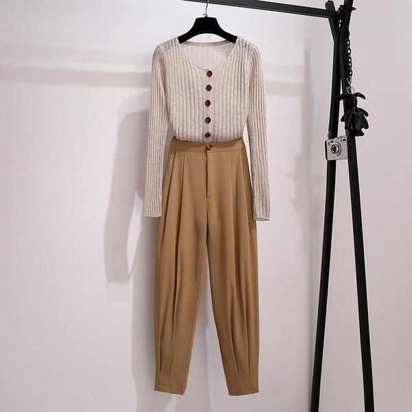 women's tracksuits leisure feet pants suit beam button knitting cardigan long-sleeved two-piece clothing set women casual trouser, Gray
women's tracksuits leisure feet pants suit beam button knitting cardigan long-sleeved two-piece clothing set women casual trouser, Gray