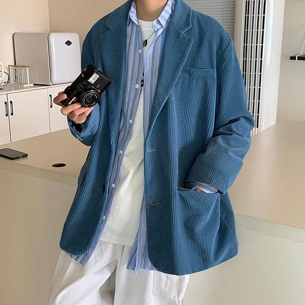 men's loose corduroy fabric blue blazers casual windbreaker trendy white coats fitted blazer cotton clothing suit jackets m-2xl suits &, White;black