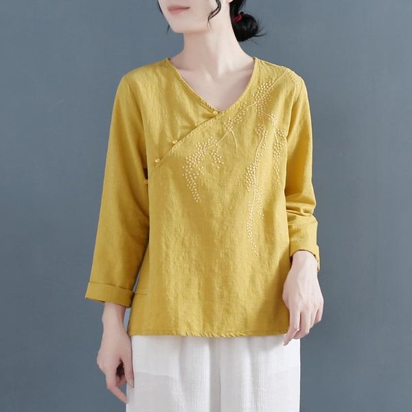 women's blouses & shirts v-neck spring autumn women blouse 2021 vintage embroidered long sleeves cotton linen loose casual female, White
women's blouses & shirts v-neck spring autumn women blouse 2021 vintage embroidered long sleeves cotton linen loose casual female, White