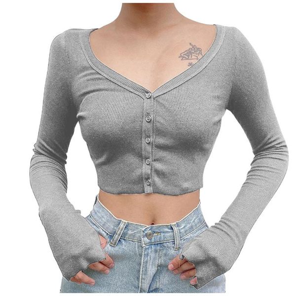women's blouses & shirts elegant summer crop fashion casual women solid button v-neck long sleeve short shirt blouse chemisier femm, White
women's blouses & shirts elegant summer crop fashion casual women solid button v-neck long sleeve short shirt blouse chemisier femm, White