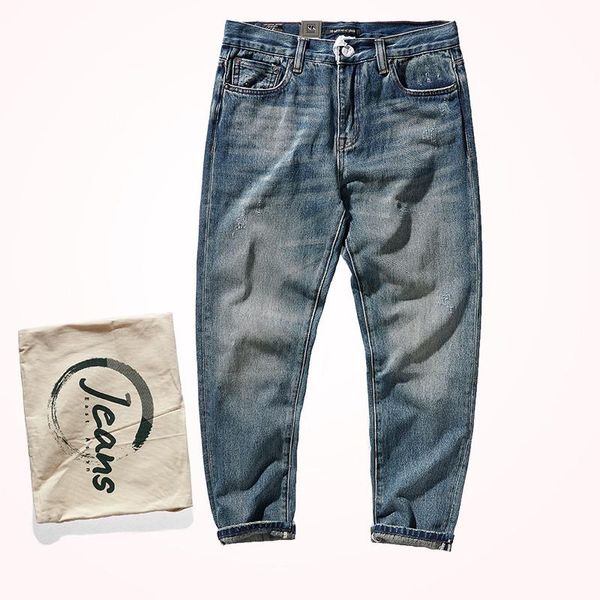 men's jeans autumn and winter american retro denim straight fashion heavyweight 14 oz washed old tapered casual pencil pants, Blue
men's jeans autumn and winter american retro denim straight fashion heavyweight 14 oz washed old tapered casual pencil pants, Blue