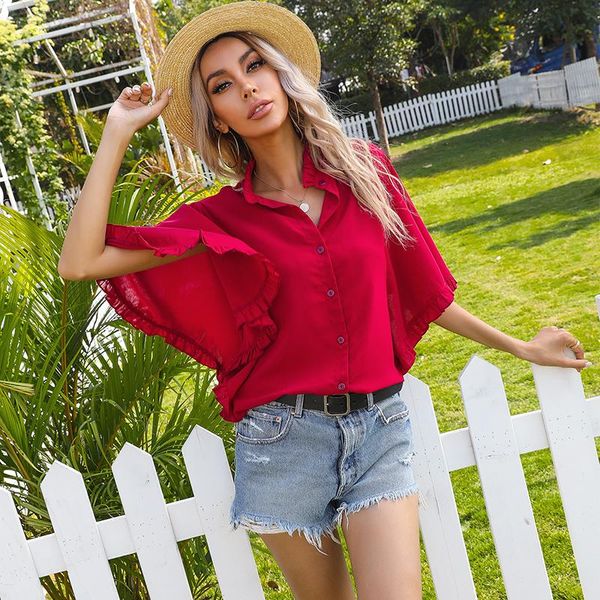 women's blouses & shirts ruffle sleeve chiffon shirt chic woman blouse black elegant single-breasted solid button up ladies summer clot, White
women's blouses & shirts ruffle sleeve chiffon shirt chic woman blouse black elegant single-breasted solid button up ladies summer clot, White