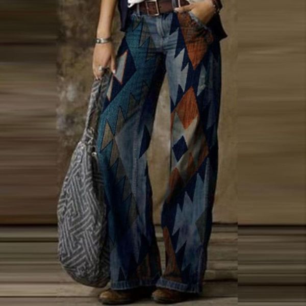 women's fashion comfort printed straight jeans casual trousers pants ethnic style spring autumn all-match, Blue
women's fashion comfort printed straight jeans casual trousers pants ethnic style spring autumn all-match, Blue