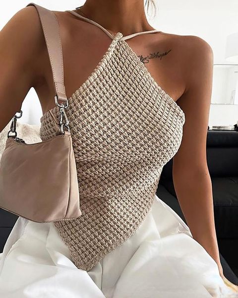 women's blouses & shirts halter knit handkerchief backless top, White