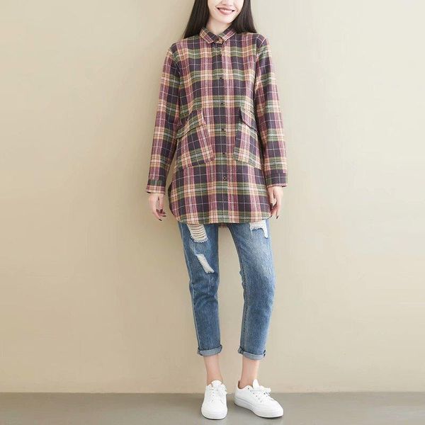 women's blouses & shirts flip large pocket plaid shirt season single-breasted all-match casual long-sleeved, White
women's blouses & shirts flip large pocket plaid shirt season single-breasted all-match casual long-sleeved, White