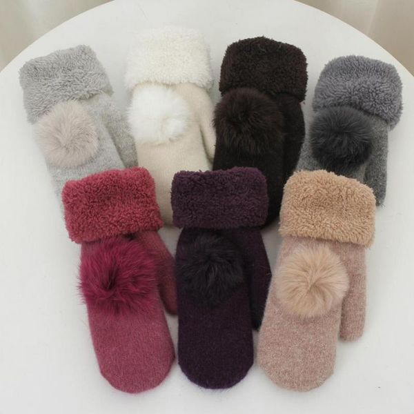 five fingers gloves winter high-grade wool women solid color pompom woolen double-layer thickening plus velvet warm full finger mittens, Blue;gray
five fingers gloves winter high-grade wool women solid color pompom woolen double-layer thickening plus velvet warm full finger mittens, Blue;gray
