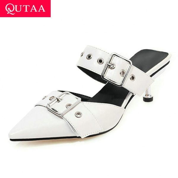 sandals qutaa 2021 pu leather fashion buckle thin high heel women shoes pointed toe slingback pumps big size 34-43, Black
sandals qutaa 2021 pu leather fashion buckle thin high heel women shoes pointed toe slingback pumps big size 34-43, Black
