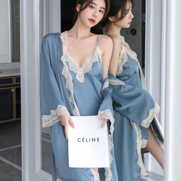 women's sleepwear summer blue robe set lace 2pcs women v-neck kimono gown femme faux silk nighty&robe home clothing, Black;red
women's sleepwear summer blue robe set lace 2pcs women v-neck kimono gown femme faux silk nighty&robe home clothing, Black;red