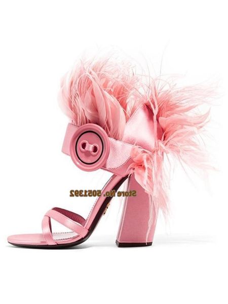 feather sandals woman chunky heel button decor open toe square high stage show dress party shoes runway cut out, Black
feather sandals woman chunky heel button decor open toe square high stage show dress party shoes runway cut out, Black